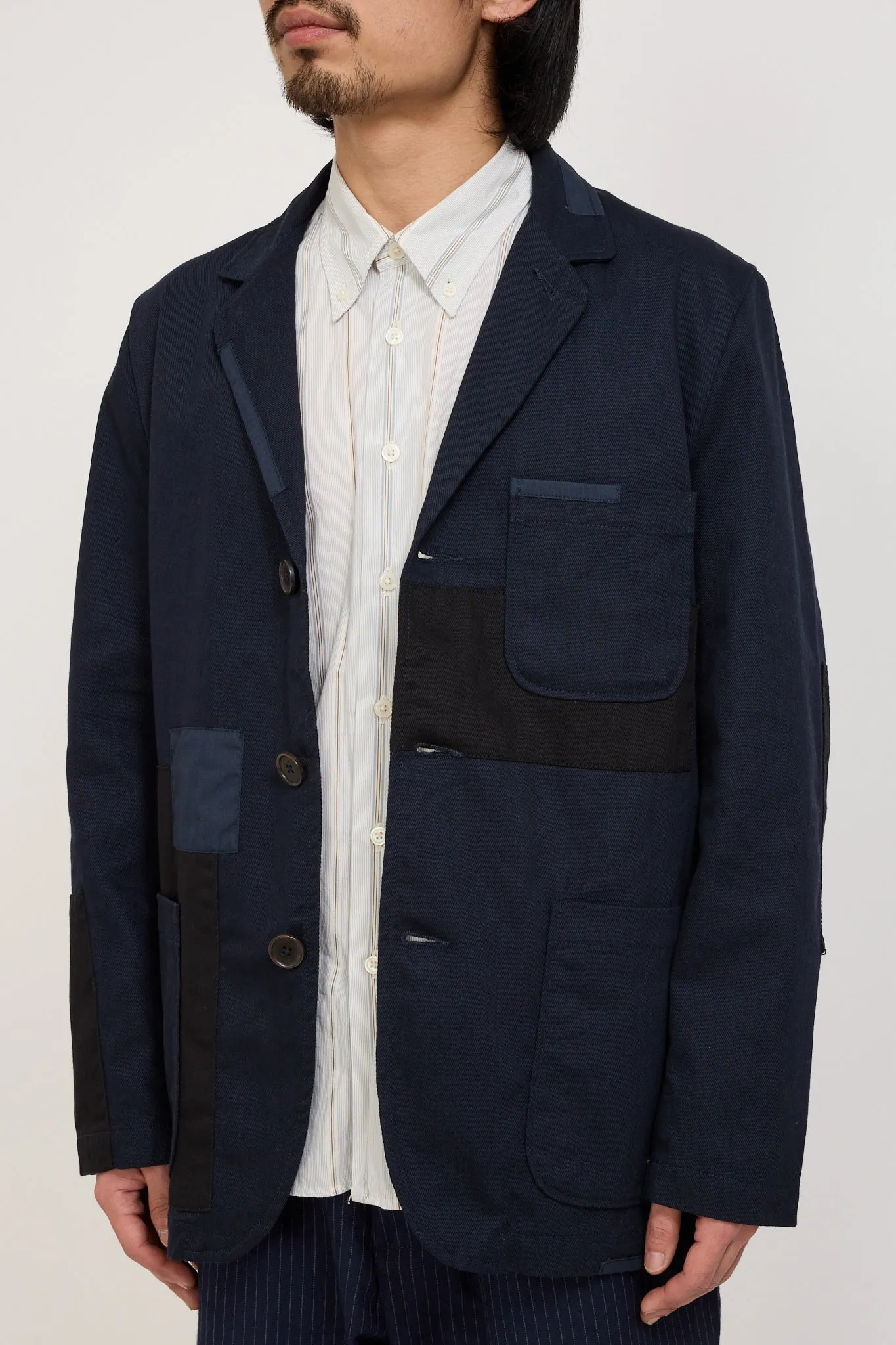 Patched Three Button Jacket Works Twill Mix Navy Mix