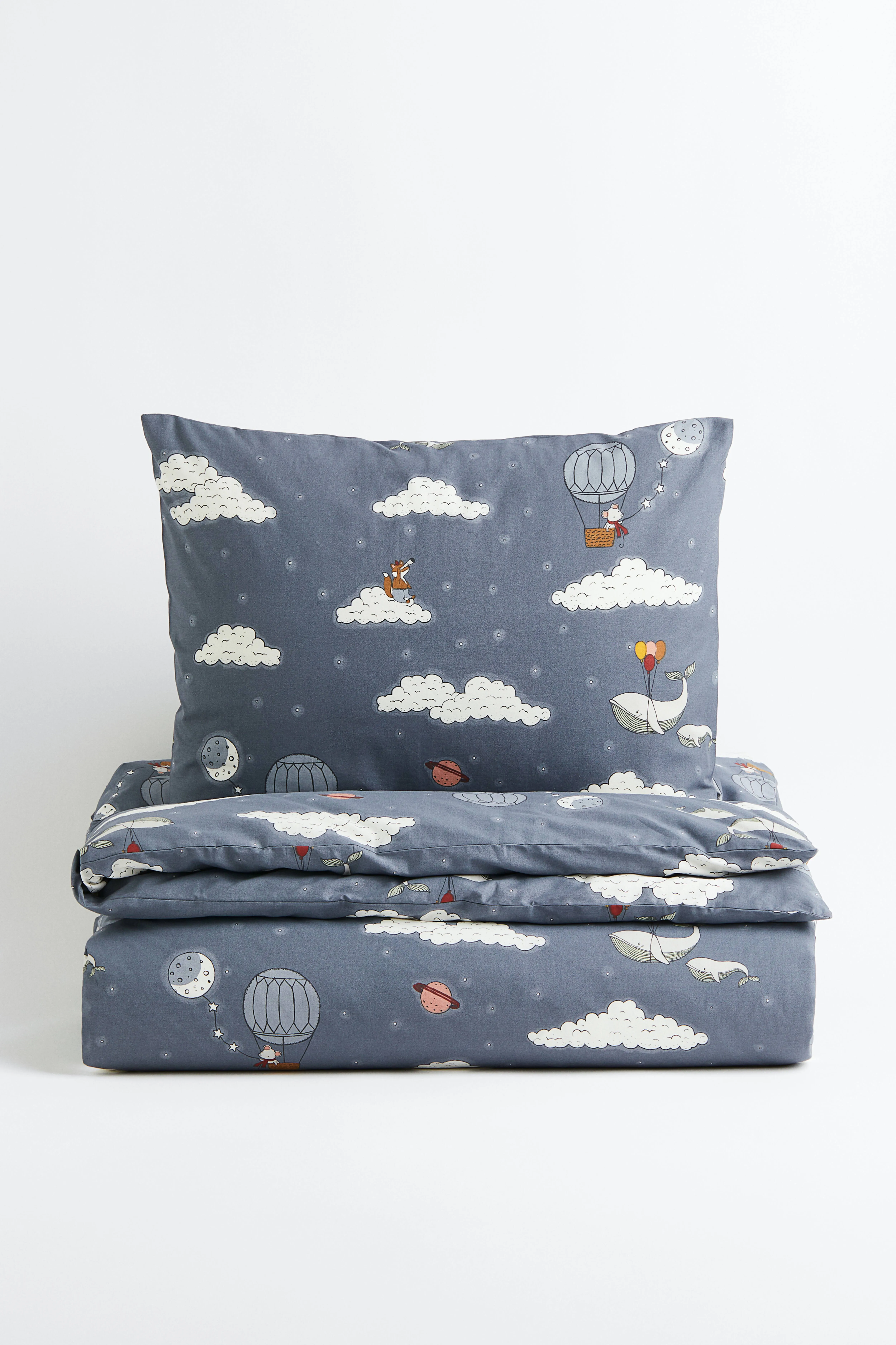 Patterned single duvet cover set - Grey/Clouds - Home All | H&M GB