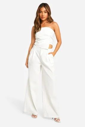 Petite Linen Look Tailored Wide Leg Pants