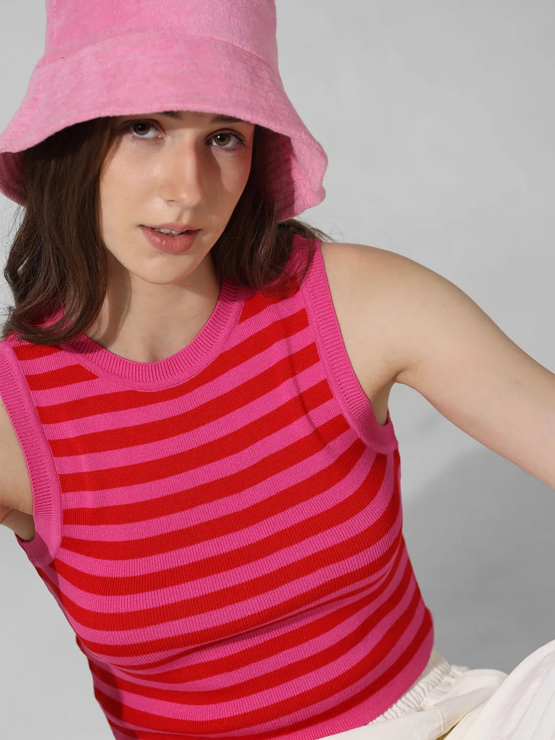 Pink Striped Cropped Vest Top