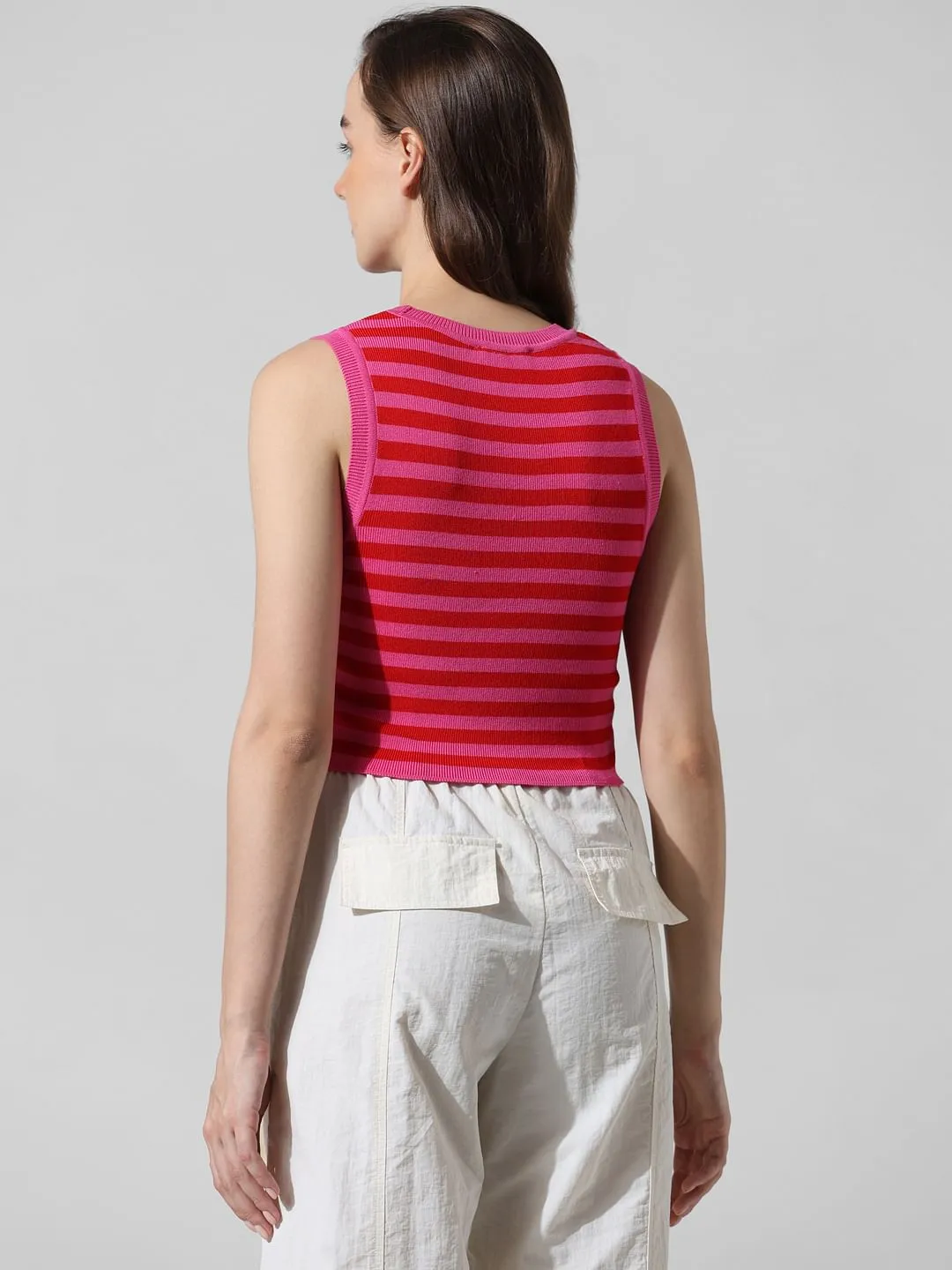 Pink Striped Cropped Vest Top