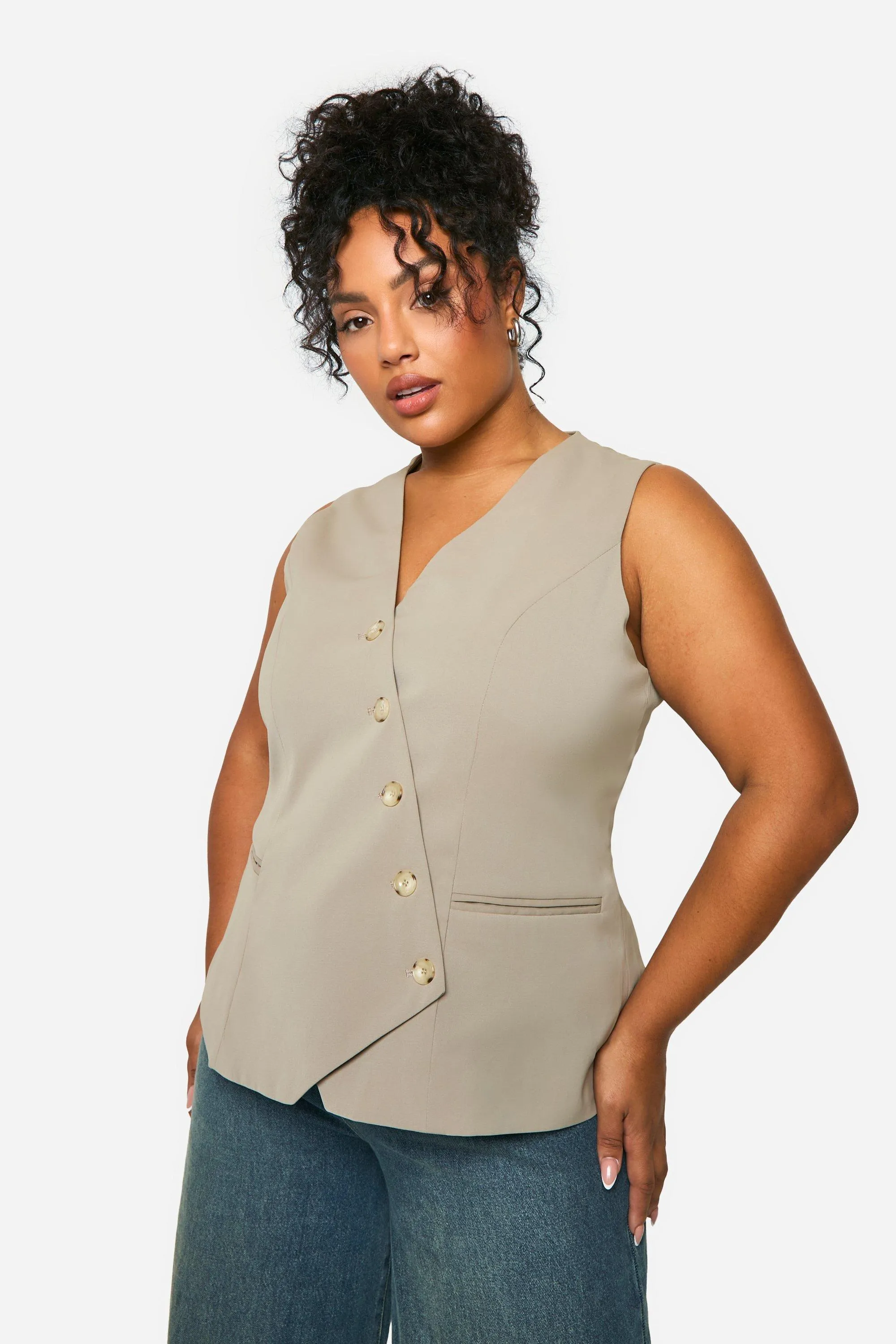 Plus Asymmetric Mock Horn Vest