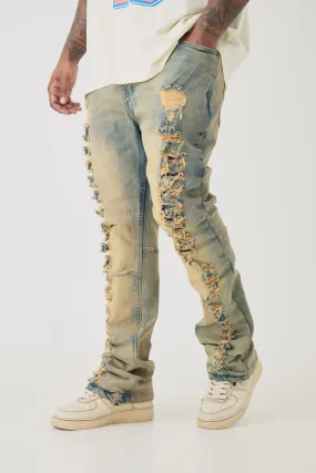 Plus Distressed Stretch Skinny Flared Jeans