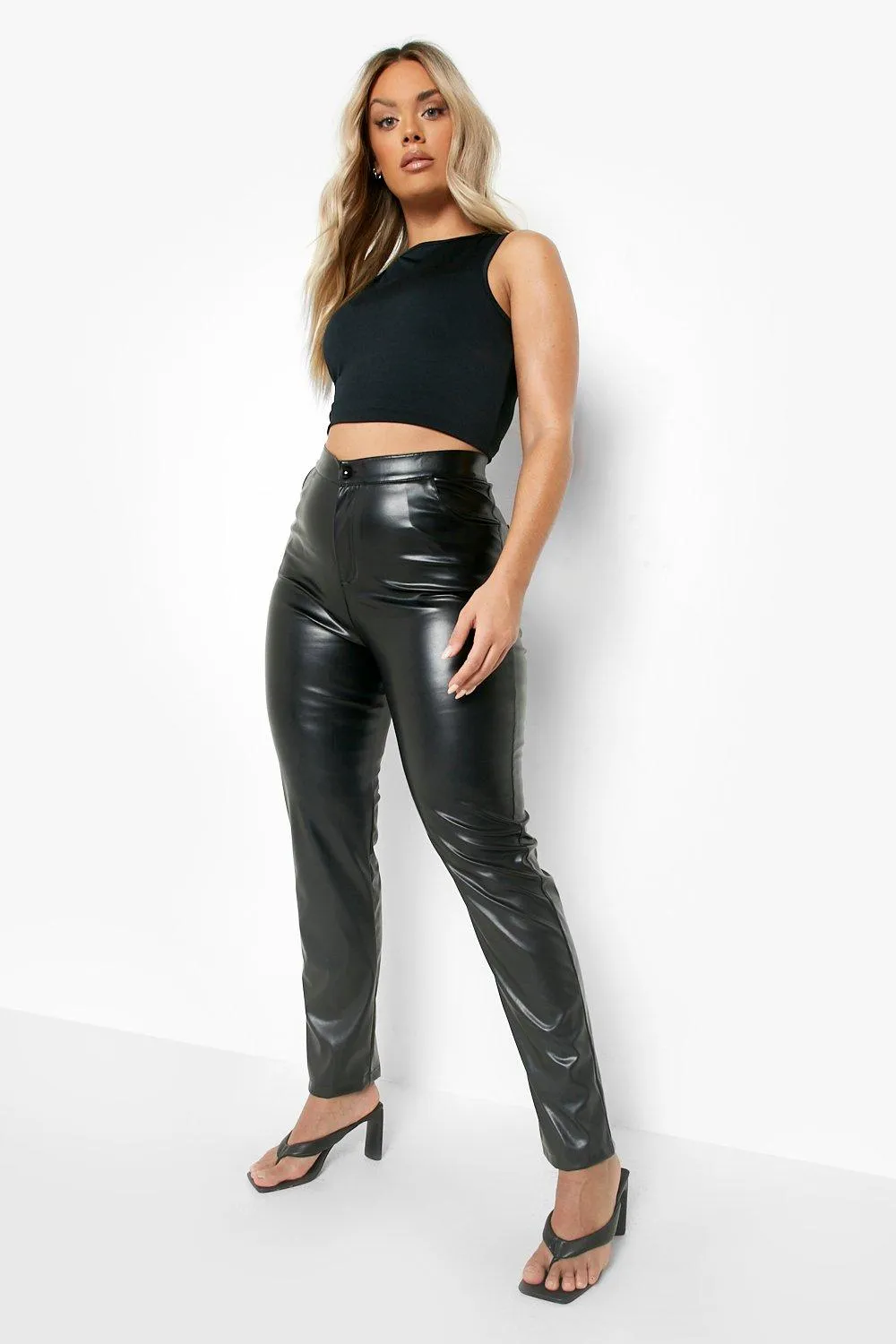 Plus Faux Leather Pu Straight Leg Pants