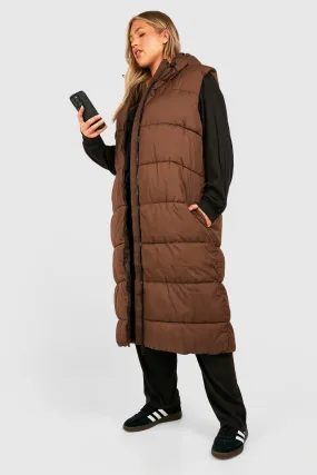 Plus Longline Hooded Padded Vest