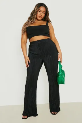 Plus Plisse Split Hem Wide Leg Pants