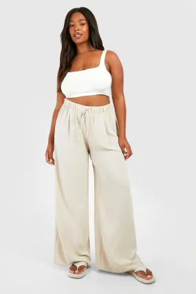 Plus Woven Drawstring Wide Leg Pants