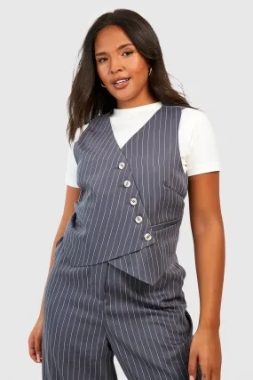 Plus Woven Pinstripe Tailored Vest