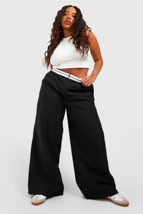 Plus Woven Reverse Waist Wide Leg Pants