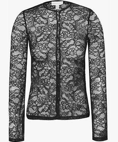 Pretty Lavish Womens Black Odi flared-sleeve stretch-lace cardigan