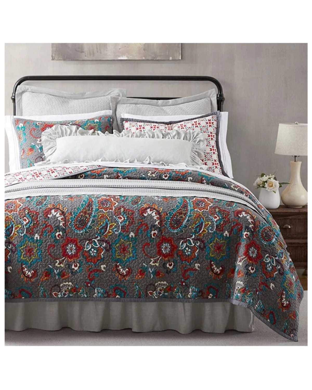 Product Name:  HiEnd Accents Teal Abbie Western Paisley Reversible 3-Piece Full/Queen Quilt Set