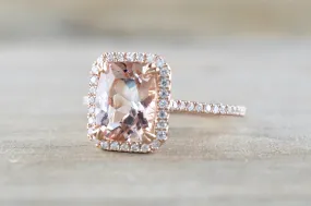 Rebecca Elongated Cushion Morganite Diamond Halo Ring ASPER1430041