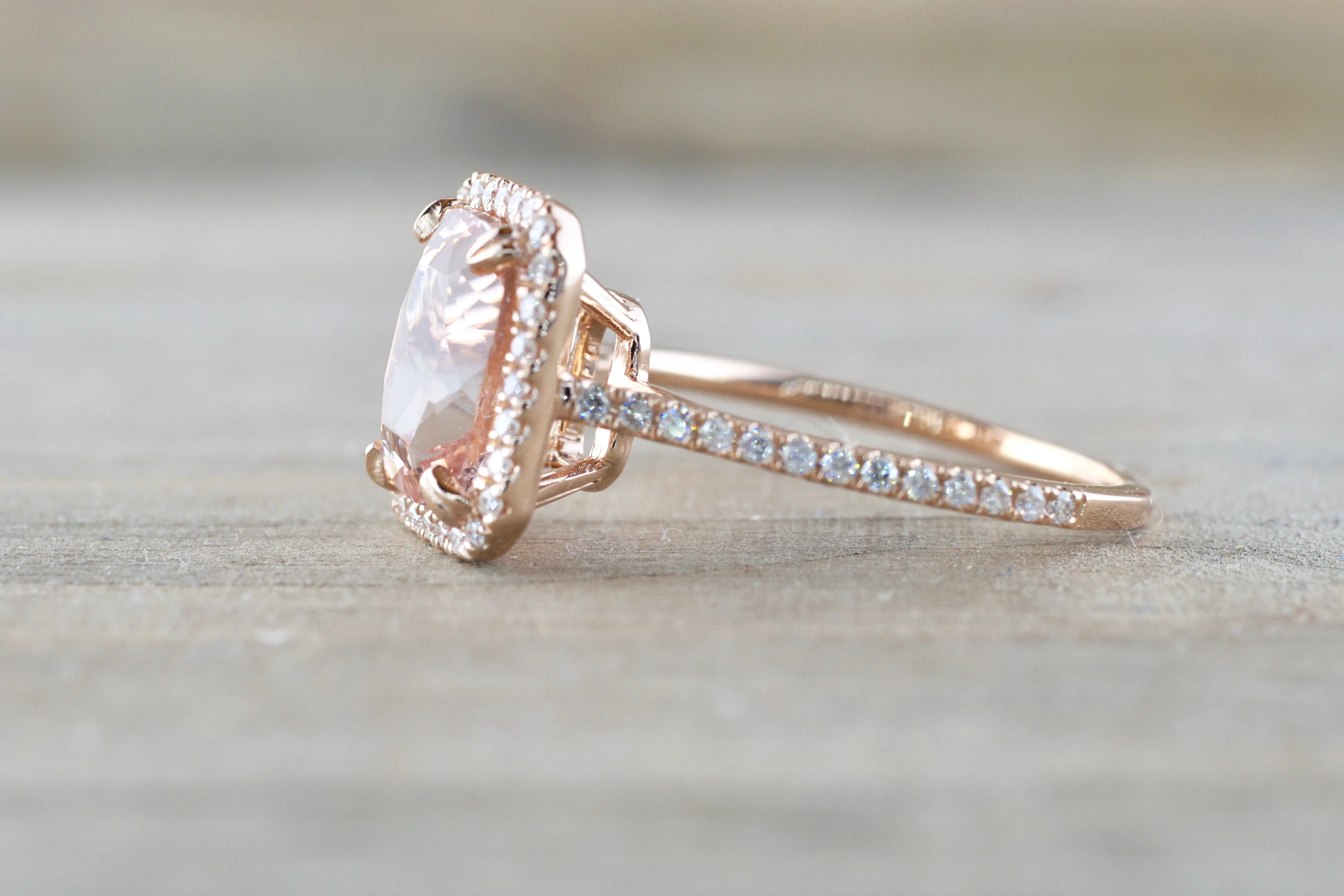 Rebecca Elongated Cushion Morganite Diamond Halo Ring ASPER1430041