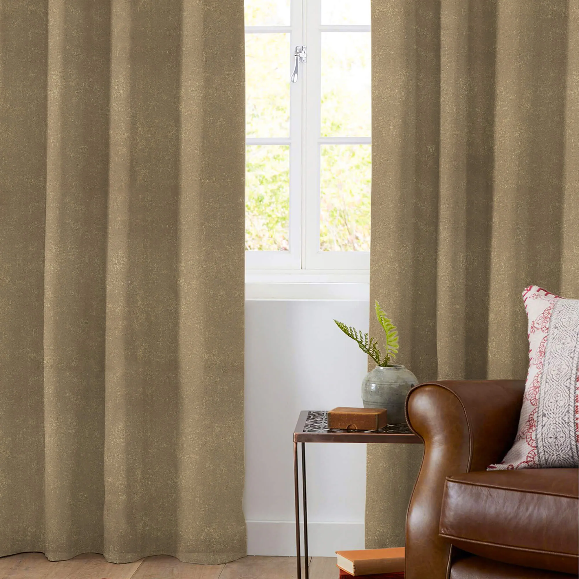 Sandrift Grey Geometric Pattern Golden Foil Premium Curtain Fabric (Width 54 Inches)