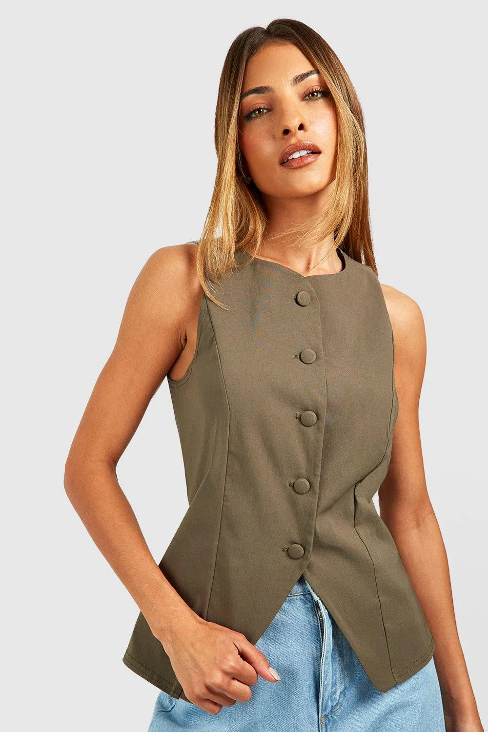 Self Fabric Button Front Vest