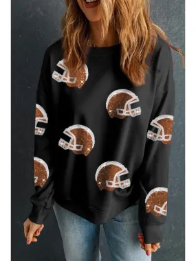 Sequin Rugby Football Helmet Game Day Sweatshirt