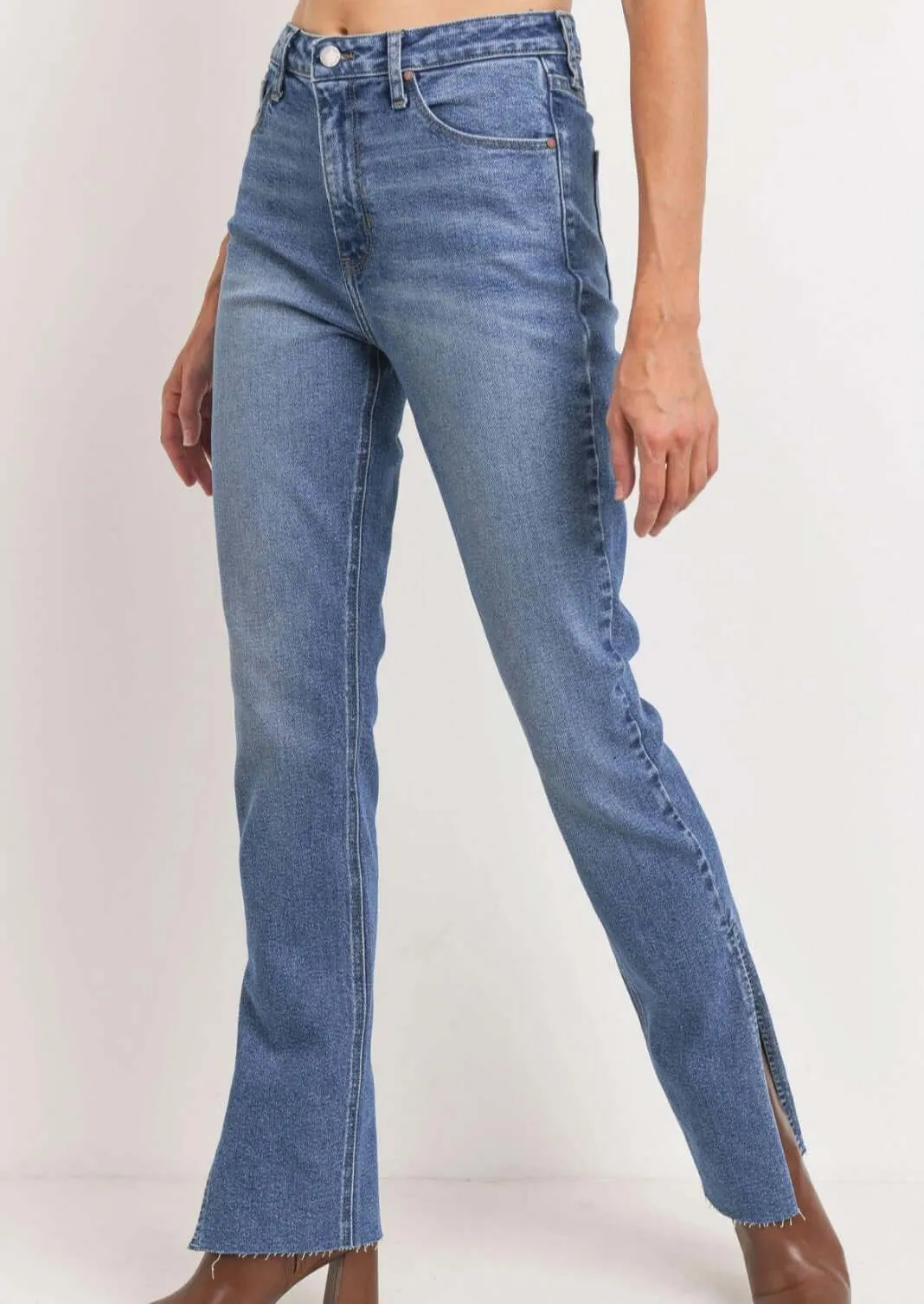 Side Slit Denim Slim Fit Blue Jeans Made in USA - Clearance Final Sale