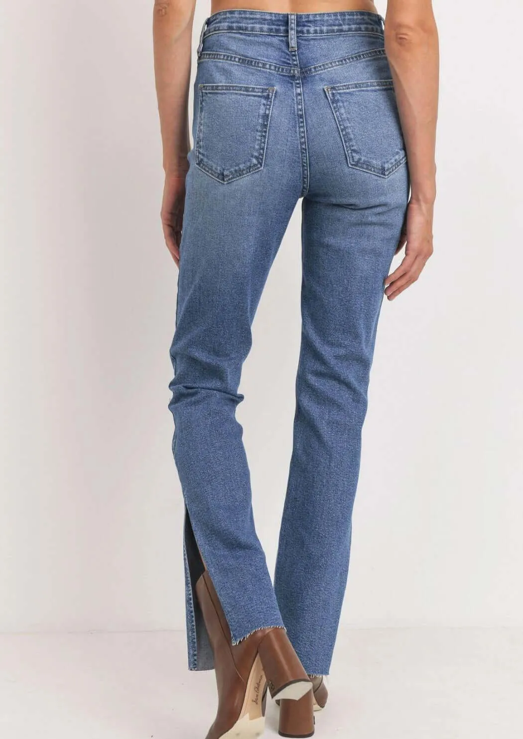 Side Slit Denim Slim Fit Blue Jeans Made in USA - Clearance Final Sale