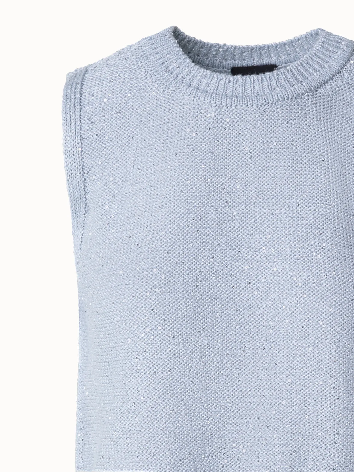 Sleeveless Linen Cotton Knit Top with Sequins