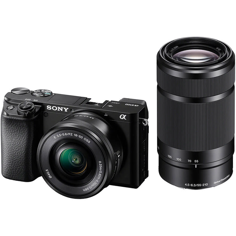 Sony ILCE6100YB-OBX Black Mirrorless Digital Camera With 16-50mm & 55-210mm Lenses | Electronic Express