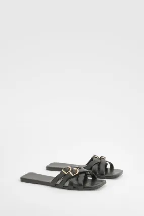 Square Toe Double Buckle Mule Sandals