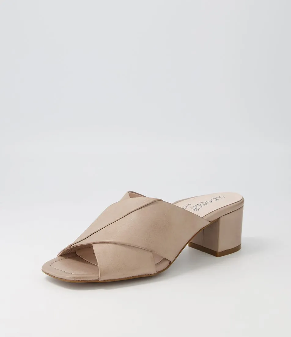 SUPERSOFT Jarrah Light Taupe Leather Mules