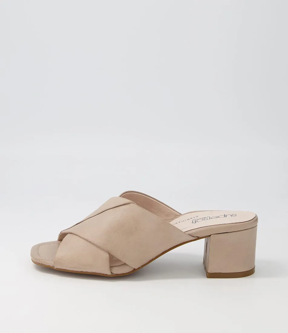 SUPERSOFT Jarrah Light Taupe Leather Mules