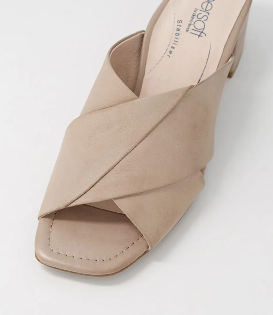 SUPERSOFT Jarrah Light Taupe Leather Mules