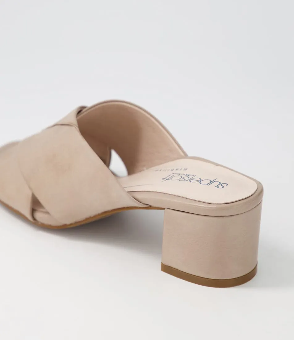 SUPERSOFT Jarrah Light Taupe Leather Mules