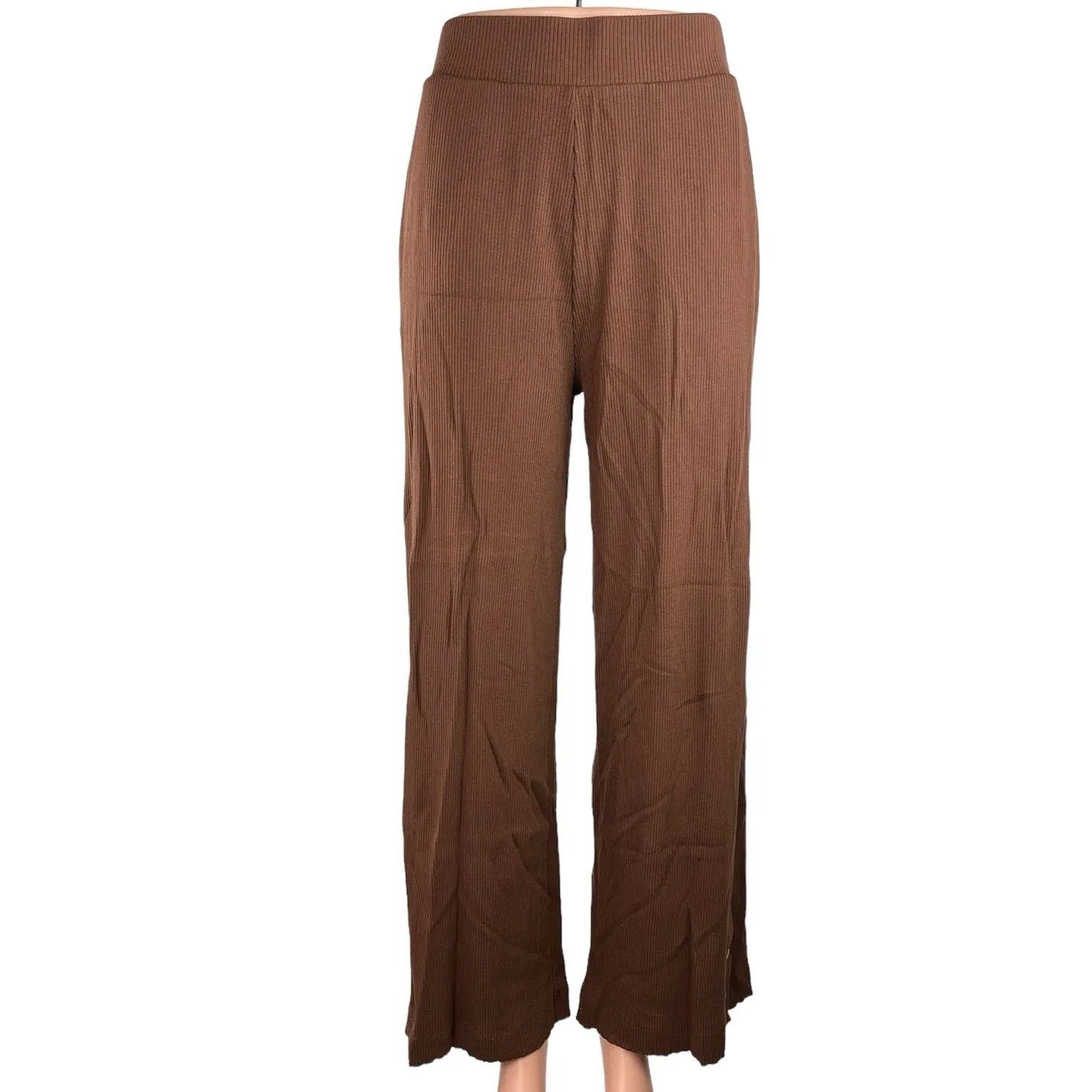 Terez Brown High Rise Pull On Stretch Knit Button Hem Wide Leg Pants Size S