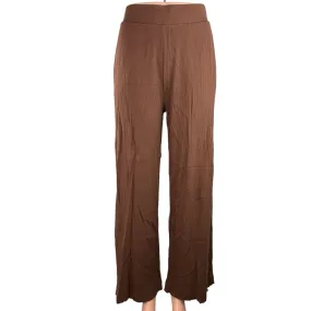 Terez Brown High Rise Pull On Stretch Knit Button Hem Wide Leg Pants Size S