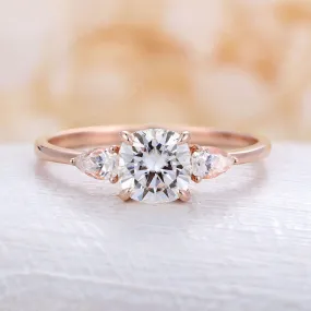 Three Stone Cushion & Pear Moissanite Engagement Ring Rose Gold