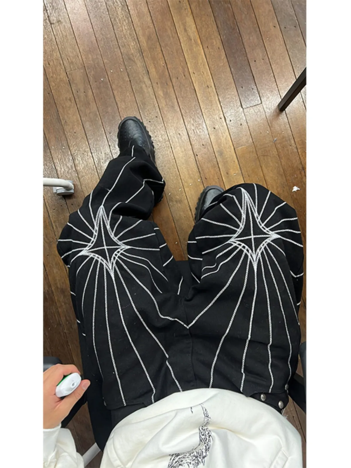 THUG CLUB Street Spider Web Embroidered Straight-Leg Jeans Loose Fit Jay Park