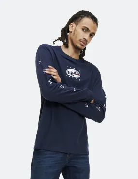 Tommy Jeans Novel Logo Long Sleeve T-Shirt - Black Iris/Navy Blue