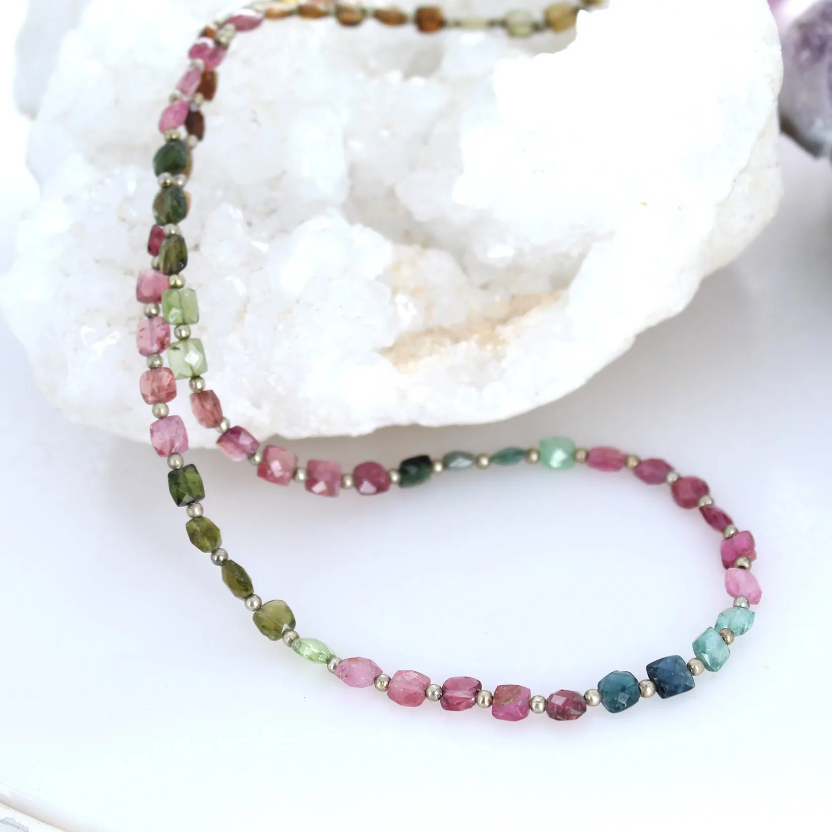 TOURMALINE Beads Necklace 20 Faceted Cushions