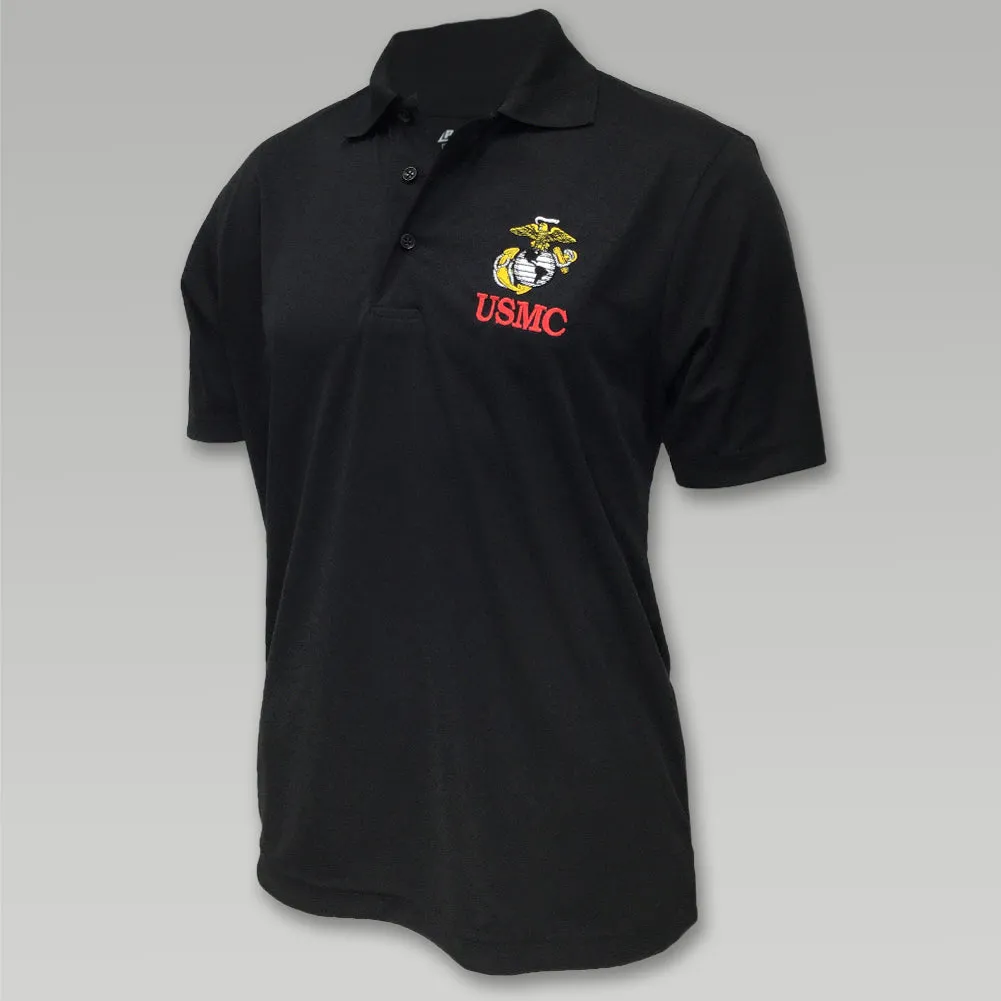 USMC Embroidered Performance Polo (Black)