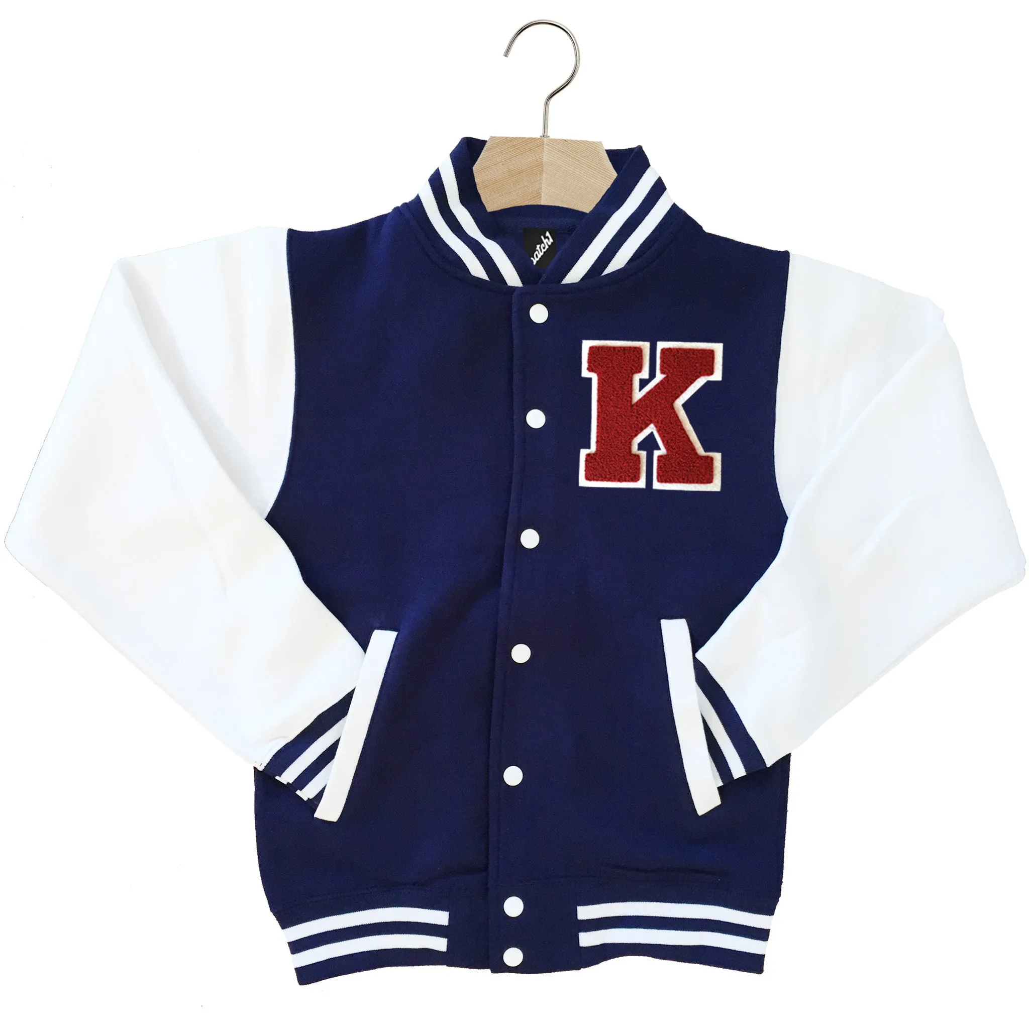 VARSITY BASEBALL JACKET UNISEX PERSONALISED WITH GENUINE US COLLEGE LETTER K