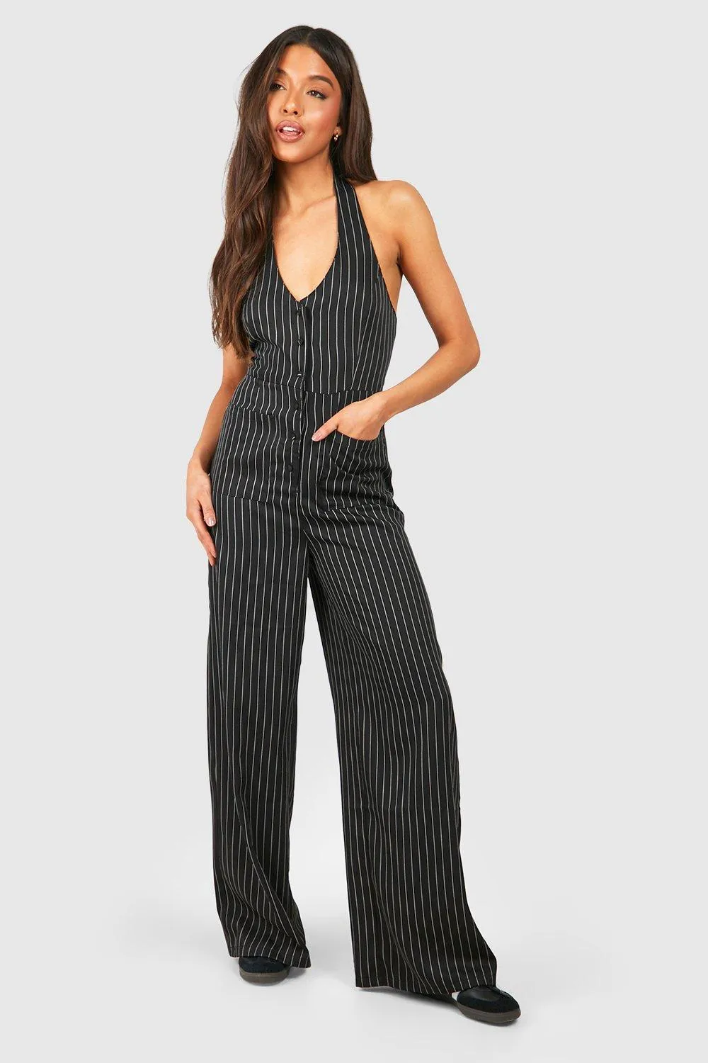 Vest Pinstripe Tailored Jumpsuit