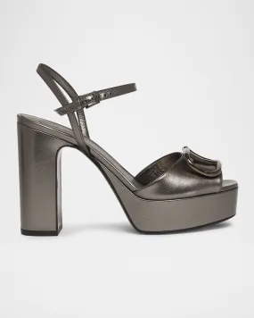 VLogo Metallic Ankle-Strap Platform Sandals