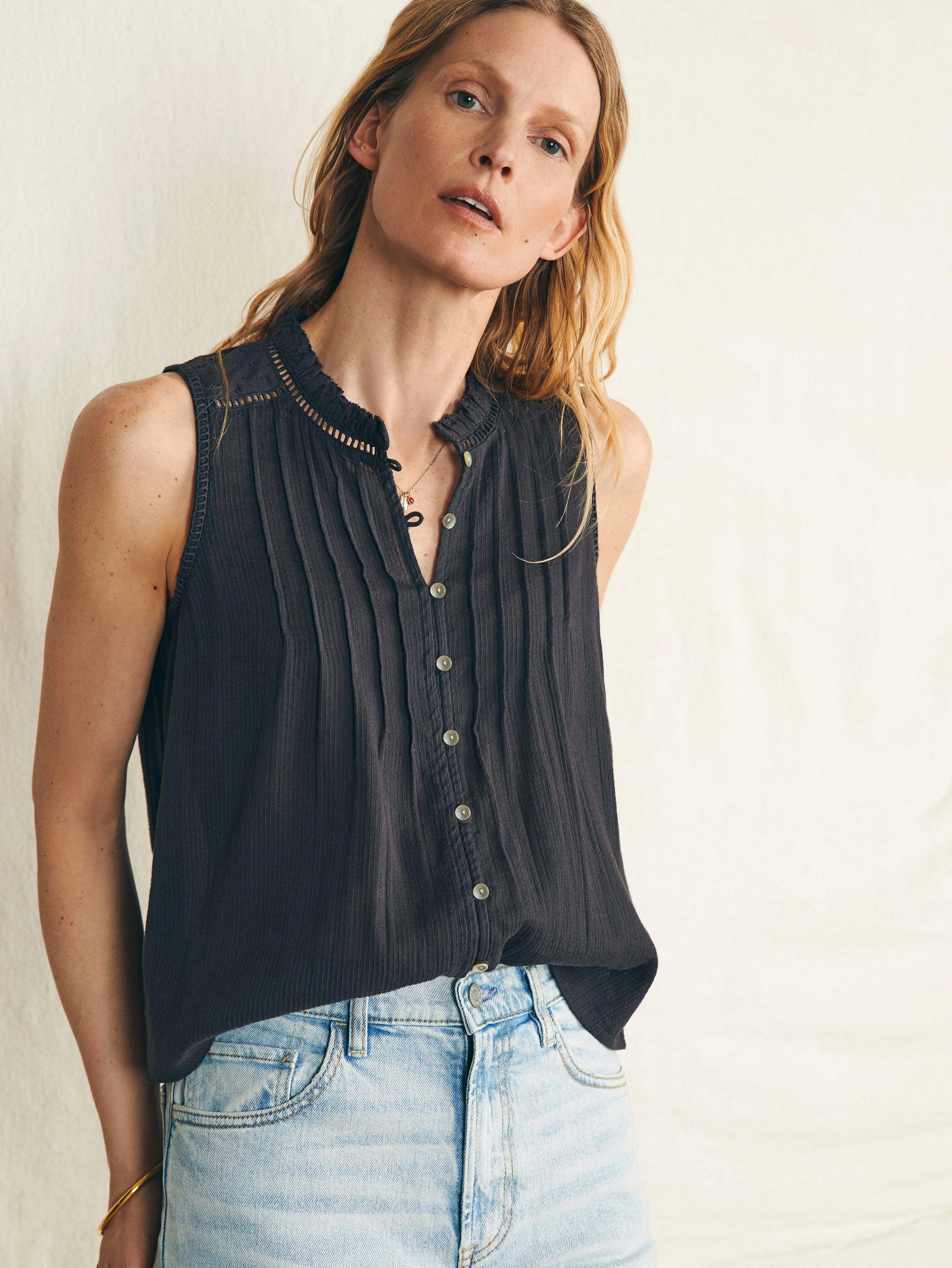 Willa Sleeveless Top - Washed Black