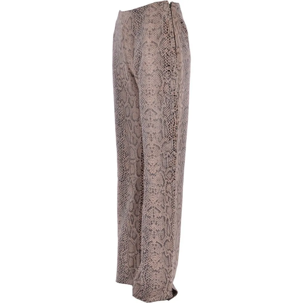 Women's Flared 60's Snake Print Leather Jeans Beige  : Flared 4053