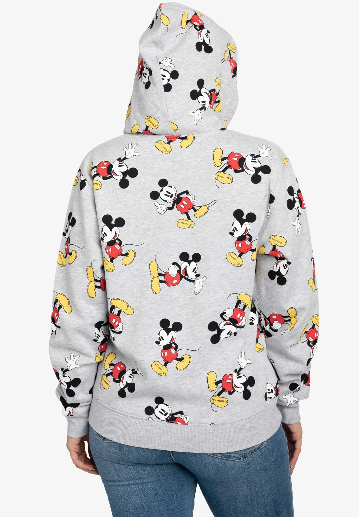 Women's Plus Size Disney Mickey Mouse Zip Hoodie All-Over Print Sweatshirt Gray