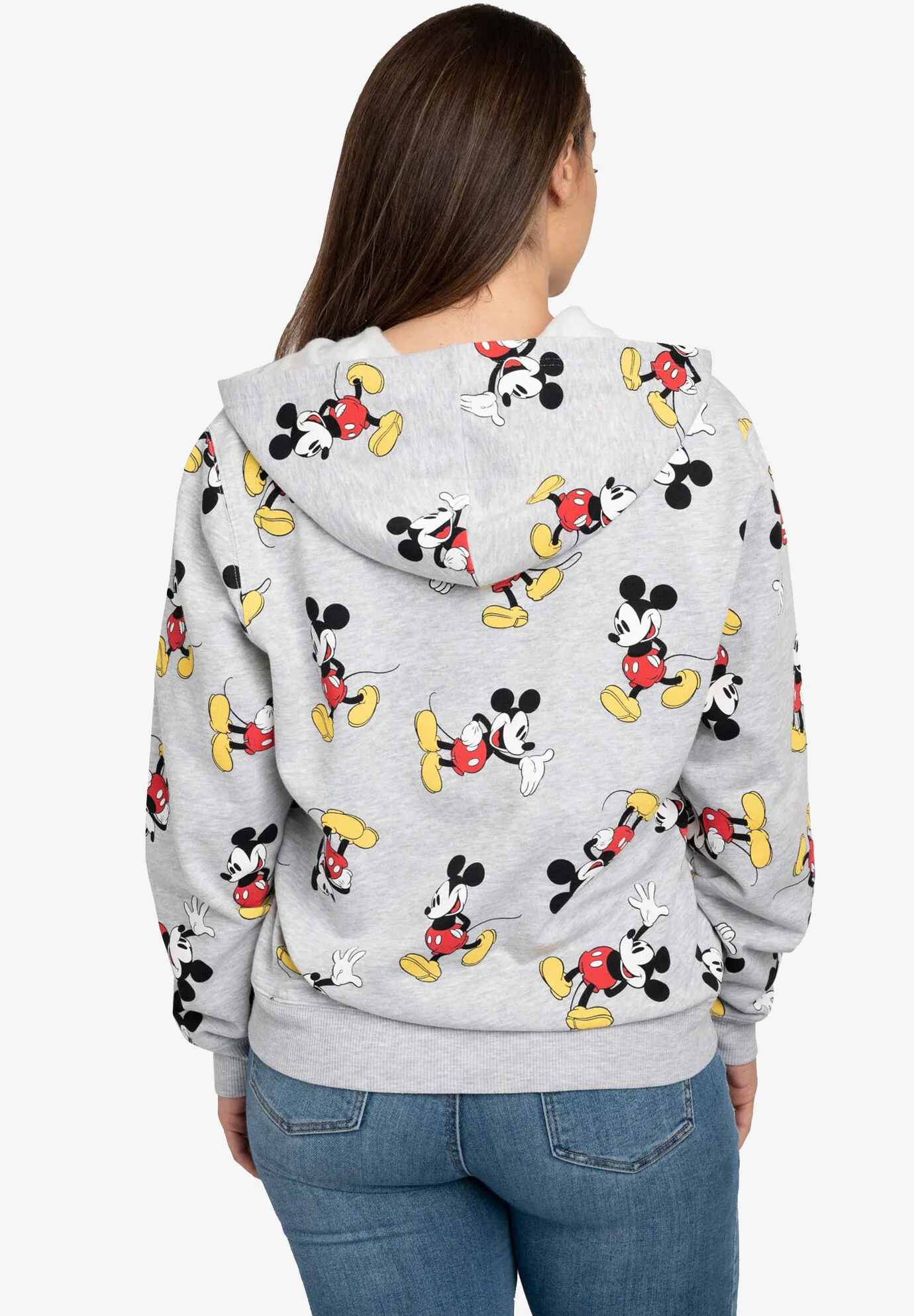 Women's Plus Size Disney Mickey Mouse Zip Hoodie All-Over Print Sweatshirt Gray