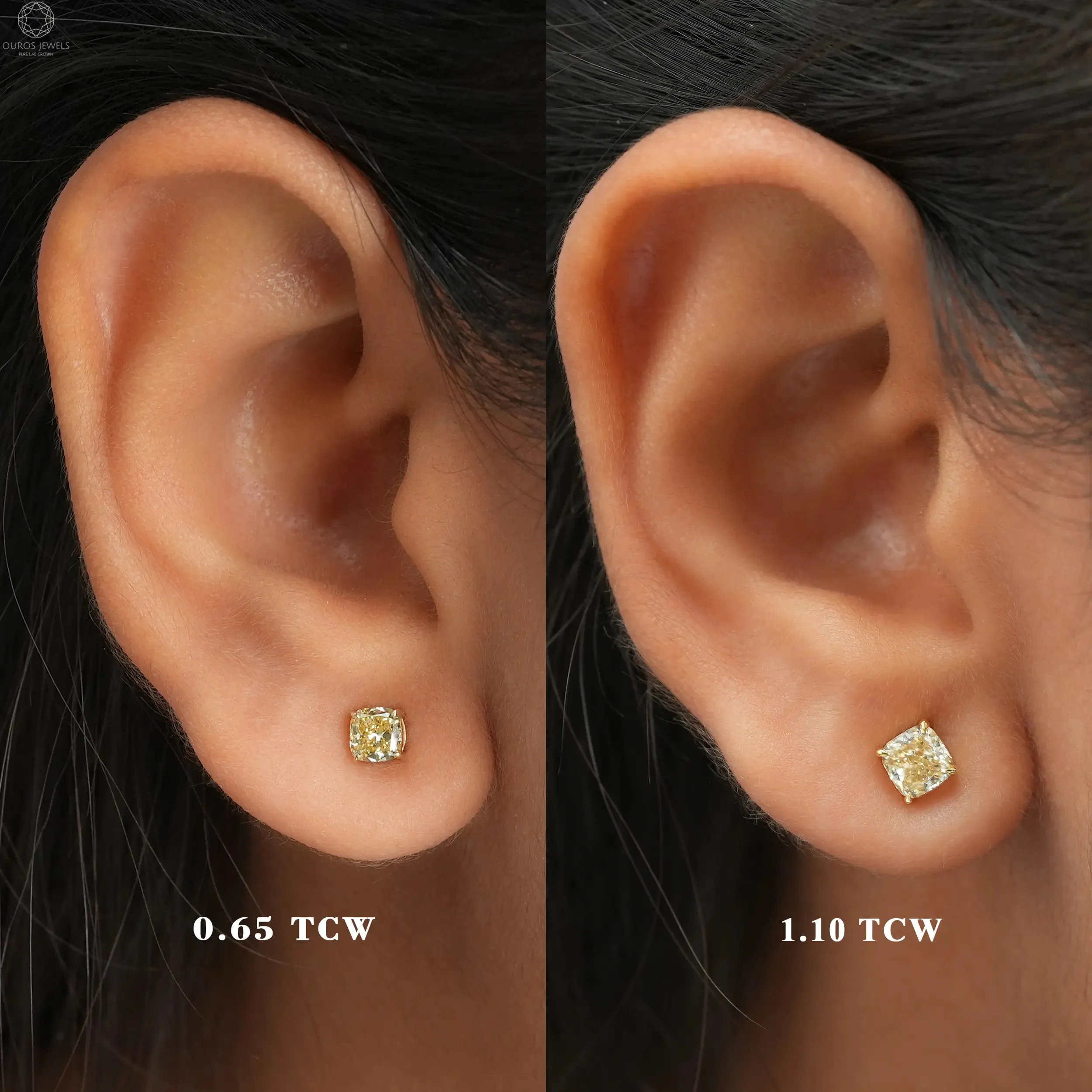 Yellow Cushions Cut Lab Diamond Solitaire Earrings