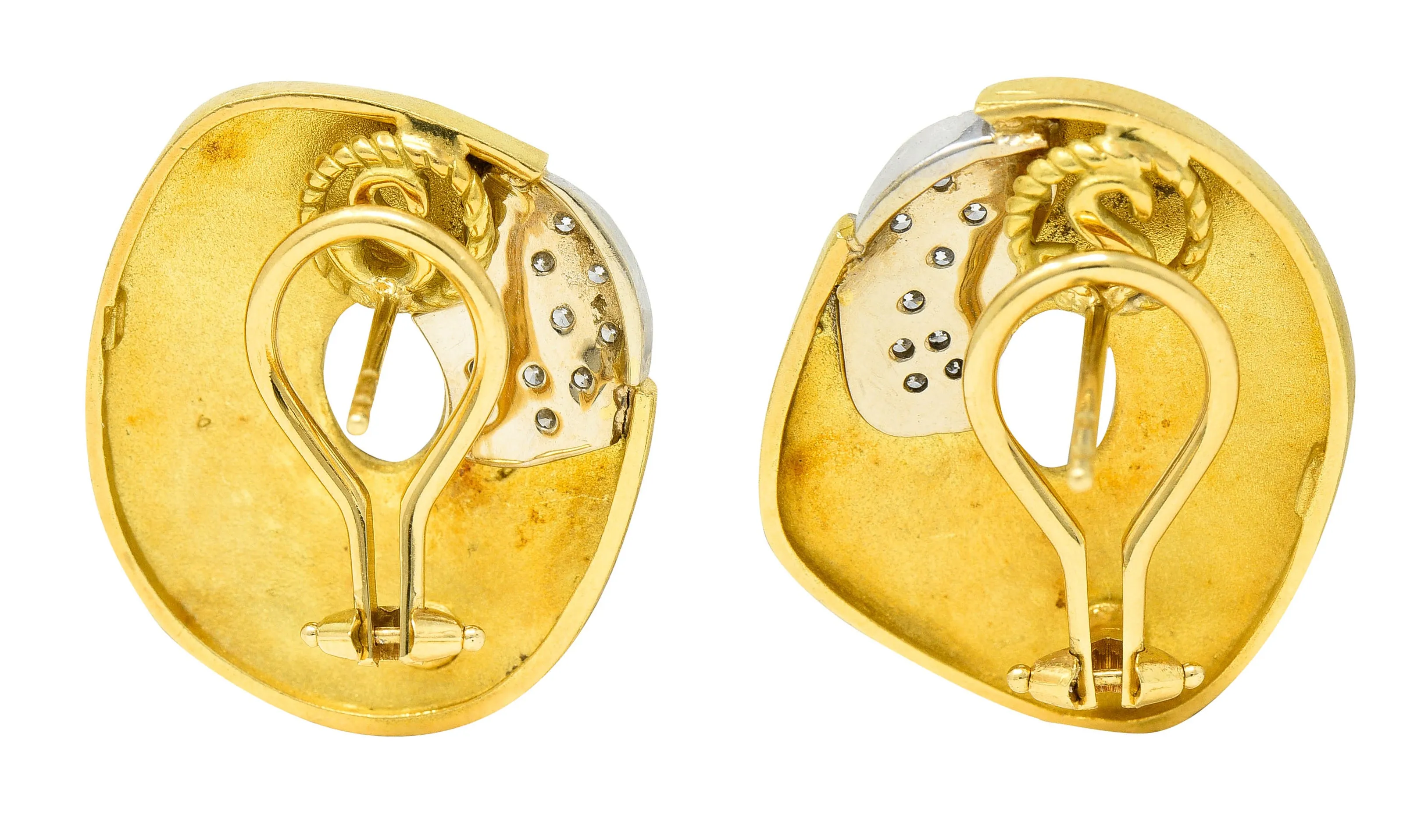 Yves Kamioner 0.50 CTW Diamond 18 Karat Two-Tone Gold Cushion Earrings