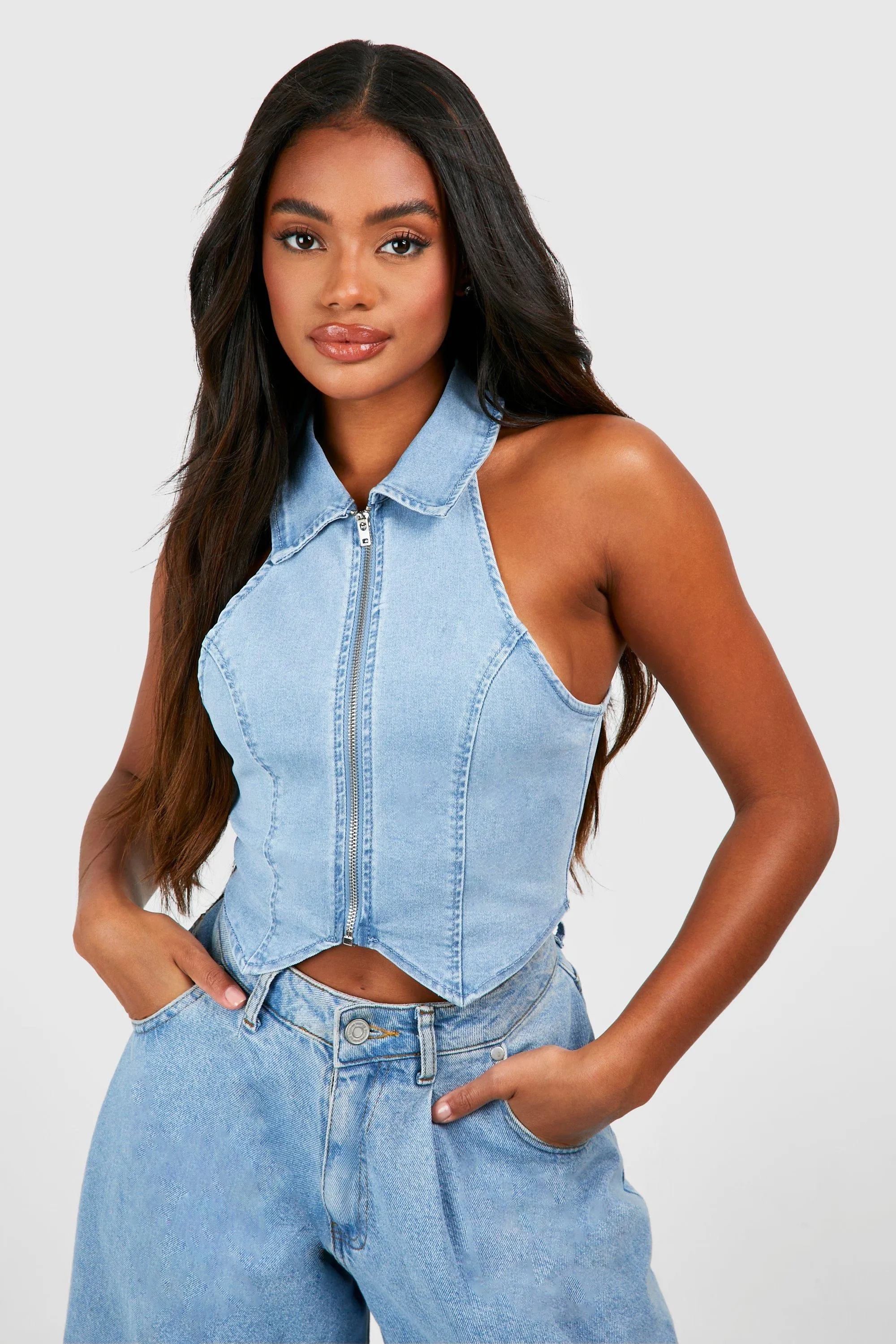 Zip Through Denim Vest